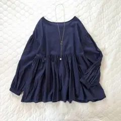 POTandTeaリネン ネイビー フリル 七分袖シャツSizeF - メルカリ