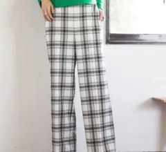 新品　LEPSIM 柄ストレートパンツ　Lサイズ　モノトーン×チェック