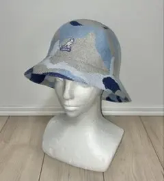 L 限定 美品 KANGOL コラージュ カジュアル バケットハット ブルー 青