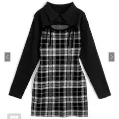 GRLチェック柄フロントオープンリボンニットミニワンピース［ru1373］