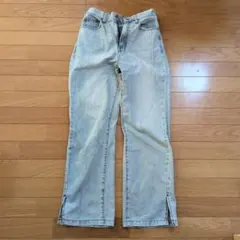 裾サイドスリットデニムパンツFストレートジーンズウエストゴムジーパン