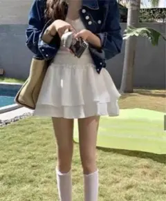 [3日まで]インパン裏地付きティアードフリルミニスカート ホワイト GRL