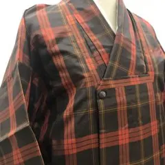 ワ11【15】◆正絹◆アンサンブル◆縞格子柄◆レディース◆こげ茶×オレンジ色