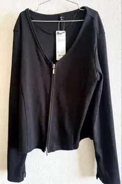 リブダブルジップVネックカーディガン