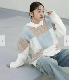 KBF ブロックチェックニット