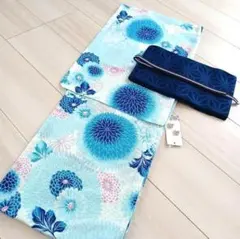 ◇ノー皺加工最高級カルキュロ◇変わり織り涼しげ水青可憐浴衣◇しわに