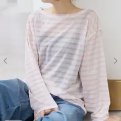 Spick & Span シアーボーダーTシャツ ピンク フリーのサムネイル