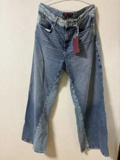 値下げ✴︎ ZARA ワイドレッグ ミッドライズ サイドシーム デニムパンツ42