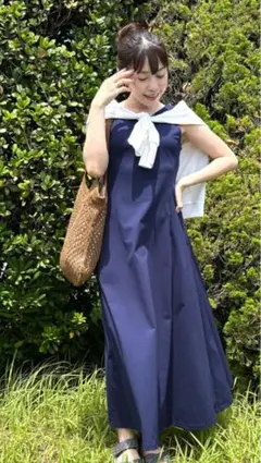 早いもの勝ち　ウルトラストレッチ エアリズムワンピース 丈長め ネイビー