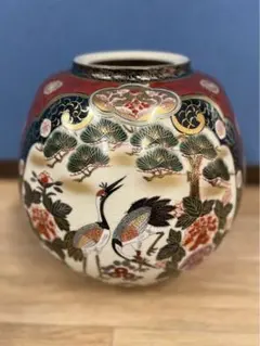 美品】九谷焼 玉竜 花瓶 金彩 花絵 共箱付 大型 花器 飾壺 華道具