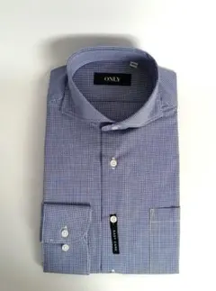 【新品】ONLY 形態安定 イージーケア スリムF スナップB ブルー格子 38
