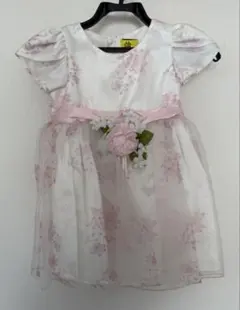 フラワープリントドレス ホワイト/ピンク 110cm前後