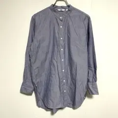 ユニクロ コットンツイルストライプスタンドカラーロングシャツ ブルー M