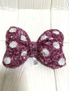 ディズニー　ミニーリボン　ヘアゴム　ピンク　スパンコール