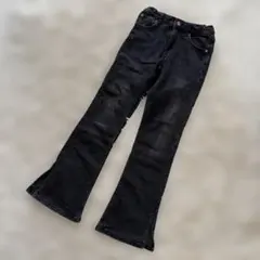 ZARA キッズ　ブラックデニム　フレアパンツ ゴムウエスト　スリット　150