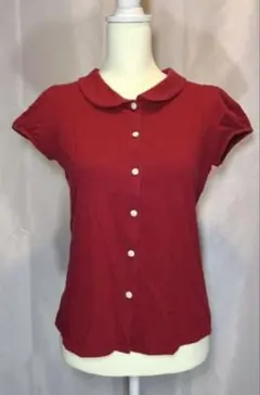 agnès b. 半袖トップス レッド 丸襟 ボタン 上品のサムネイル