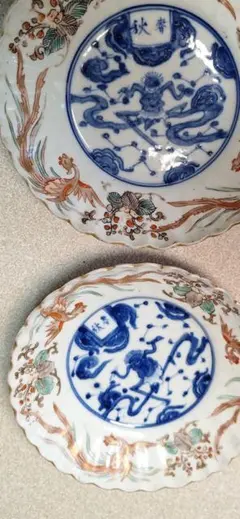 古伊万里　輪花神獣紋皿　２枚 古伊万里 輪花猿図皿 - メルカリ