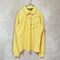 【美品】マンシングウェア 長袖ポロシャツ イエロー M ゴルフウェア 刺繍