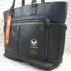 美品▲AVIREX アヴィレックス トートバッグ 黒 紺 ストラップ付 肩掛け可