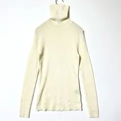 UNIQLO ウール100% リブ タートルネックニット M アイボリー Y