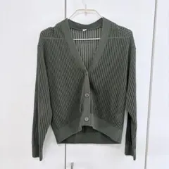 UNIQLO オリーブ メッシュVネックショートカーディガン　長袖