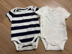 美品babyGAP ロンパース 半袖 2枚セット ボーダー ホワイト 60-70