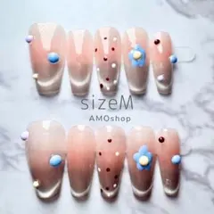 【現品限定】ちゅるんマグネット×ぷっくりフラワーとドット 可愛いデザインネイル♡