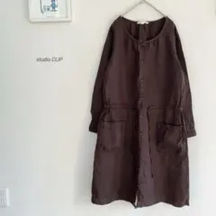 studio CLIP ウエストリボンリネンワンピース　羽織り5602