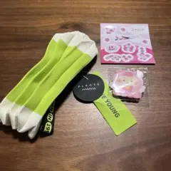ストライプデザイン プリーツポーチ　ぺちゃんこくまスマホグリップオリーブヤングのサムネイル