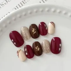 バレンタインネイル　チョコレート　くまネイル　大人　上品　ハート　ニュアンス