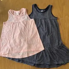 女の子 ガールズノースリーブ　ワンピース 2枚セット ピンク ボーダー