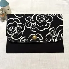 ヴィクトリアローズ♡黒♡シック大人　お薬手帳ケース　通帳ケース　マルチケース