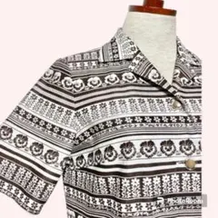 vintageヴィンテージワンピースホワイトブラウン花柄70s昭和レトロ古着