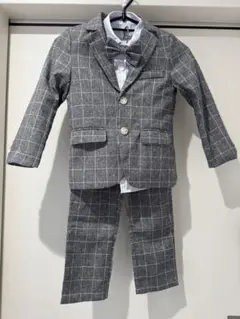 男の子 グレー チェック フォーマル　スーツ 100cm 110cm 4点セット