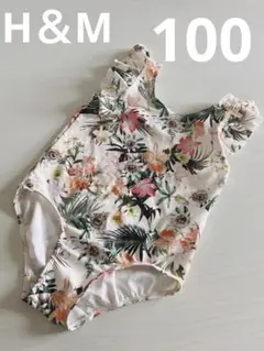 H＆M キッズ水着 トロピカル柄 花柄 ボタニカル柄 肩フリル 女の子 100