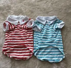 ペットポロシャツスタイル 赤と青のストライプLサイズセット新品未使用