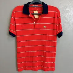 N6-2○ LACOSTE ストライプ ポロシャツ レッドのサムネイル