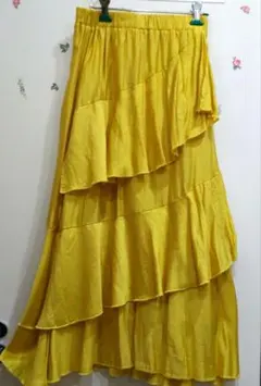 H-4 FLASH BLUE しまむら　イエロー系　　段々フリル　ロングスカート