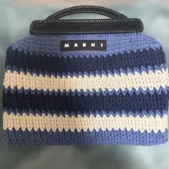 MARNI マルニ コットンクロシェフレームバッグ ブルー ニットバッグ
