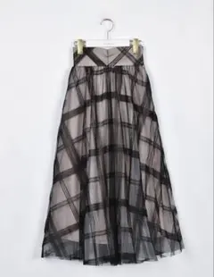 evelyn フロッキーロングスカート ブラック ピンク