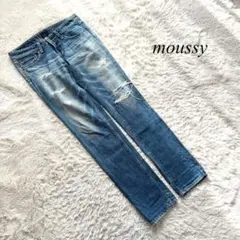 D6【マウジー】スキニーデニムパンツ　ダメージ加工　青　25 カジュアル　綿