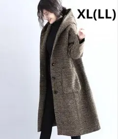 ロングチェスターコートフード付き グレンチェック LL