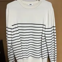 UNIQLO ホワイト/ブラックストライプ ニット M