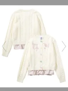 HOOK for girls 刺繍リボン ケーブルニットカーディガン