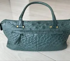 和装　軽量　オーストリッチ横長ハンドバッグ　グリーン