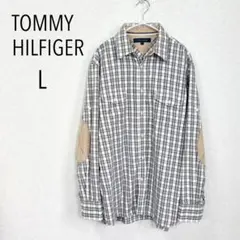 TOMMY HILFIGER チェック柄長袖シャツ L エルボーパッチ 希少