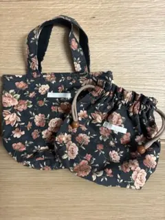 花柄トートバッグと巾着バッグセット