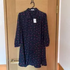 7分袖ワンピース 花柄チュニック丈 earthmusic&ecology