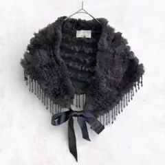 VERGE ヴァージ ラビットファー ショール 黒 結婚式 ビーズ パーティー