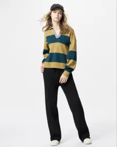 ウォッシャブルニットリブパンツ　丈長め　S ユニクロ